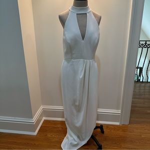 Xscape White Key Hole Asymmetric Maxi Dress — Size 10
